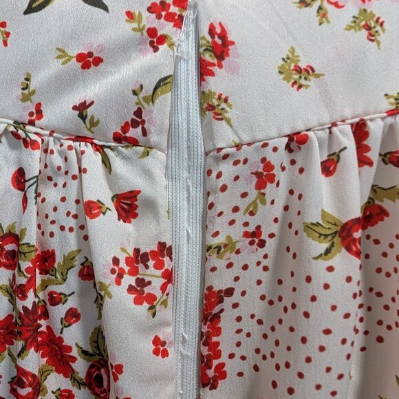 To My Lovers Womens Size L White Red Floral Cherries Puff Sleeve Dress Altered? - Picture 9 of 12